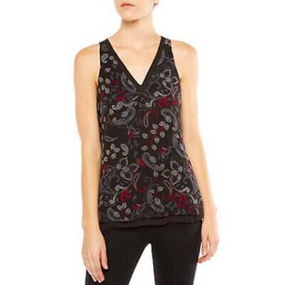 Sanctuary Double Layer V Neck Tank Black Paisley - Picture 2 of 12